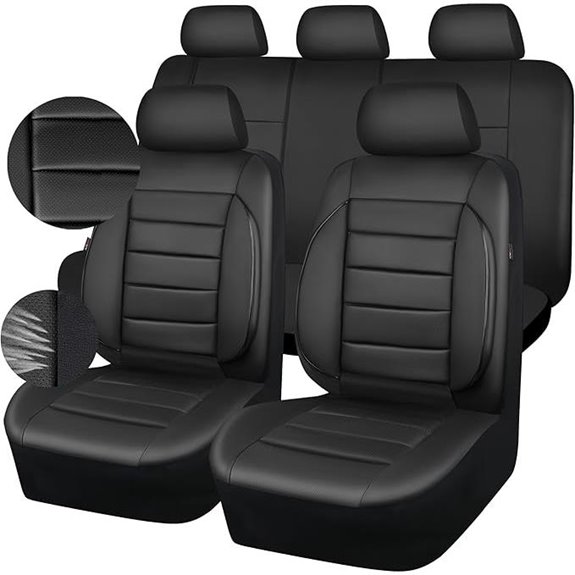 CAR PASS Leather Seat Covers Full Set (Pure Black)