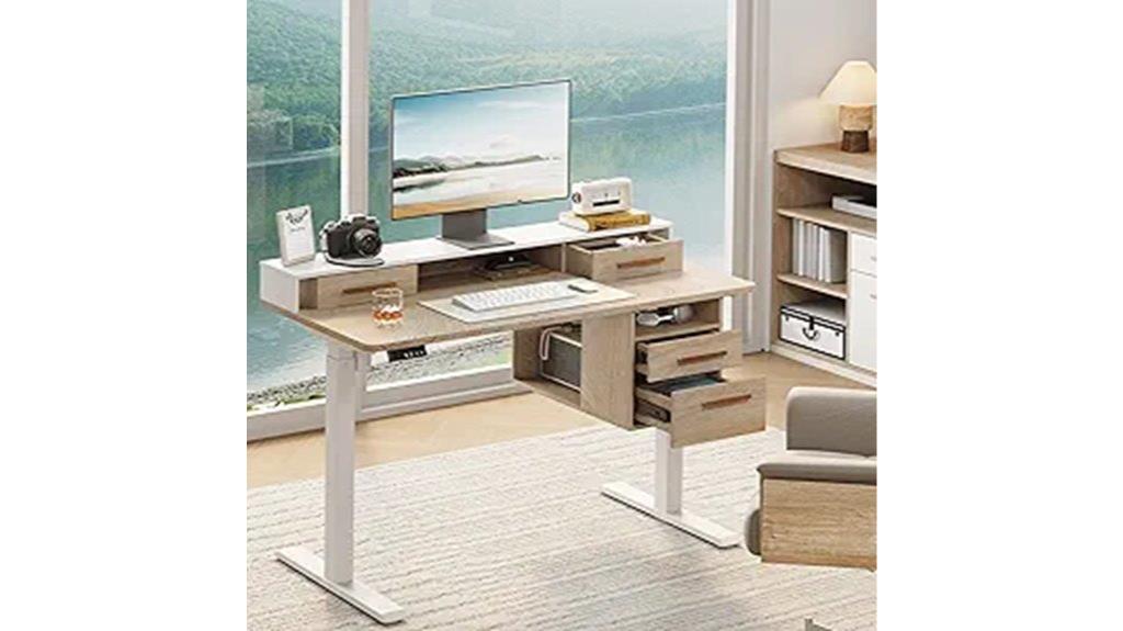 electric adjustable desk with drawers