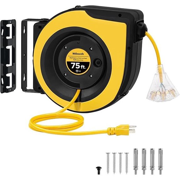 Retractable Cord Reel with 75 FT Heavy Duty Extension