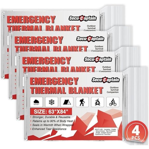 SecuCaptain Extra Large Emergency Thermal Blankets (4 Pack)
