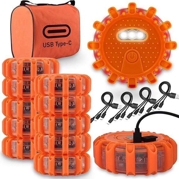 USB-C Rechargeable LED Road Flares with Magnetic Base