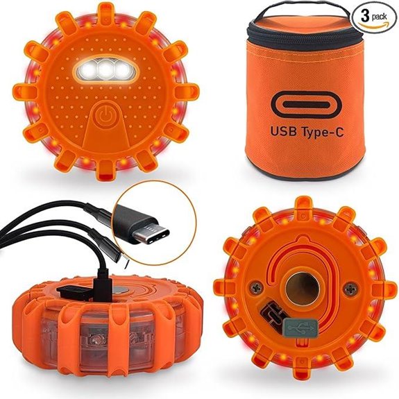 USB-C Rechargeable LED Road Flares with Magnetic Base