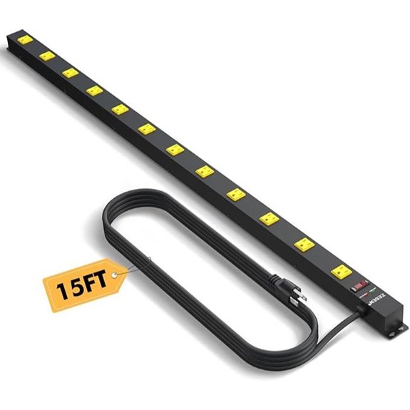 12 Outlet Heavy Duty Power Strip with 15ft Cord