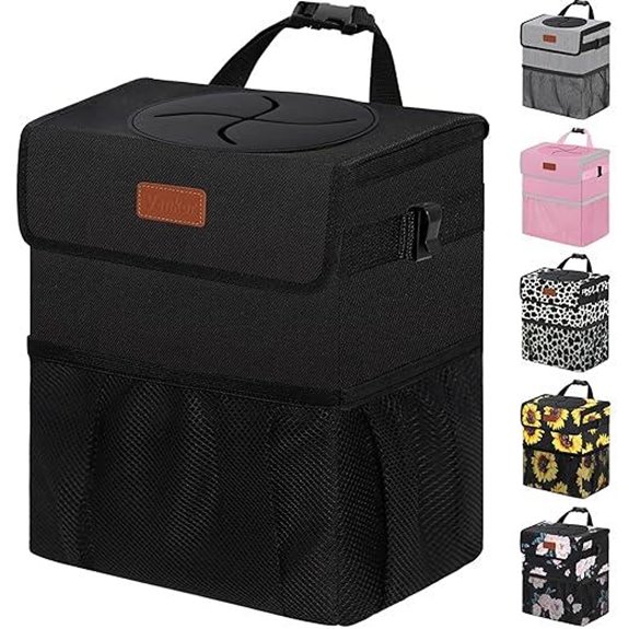 Car Trash Can with Lid for Vehicle Leakproof Black