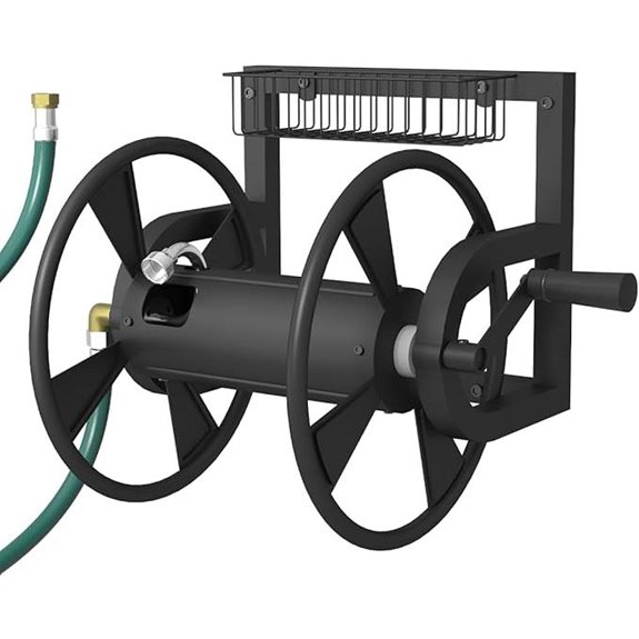 Garden Wall Mounted Hose Reel with Storage Basket