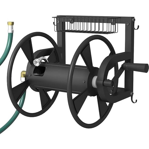 Outdoor Wall Mounted Hose Reel with Storage Basket