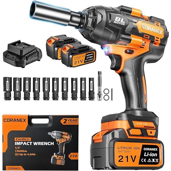 Cordless Impact Wrench with 2 Batteries and Charger