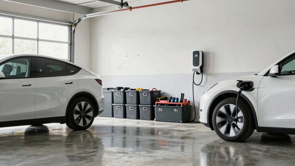 organized garage simplifies charging